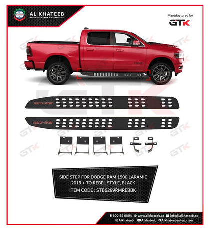 GTK Side Step For Dodge Ram 1500 Laramie 2019+ To Rebel Style, Black