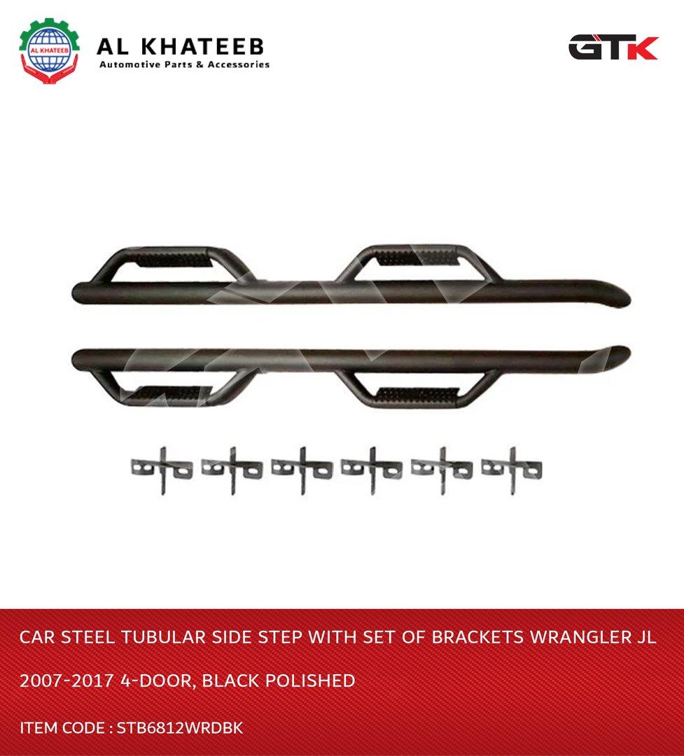 Car Steel Tubular Side Step With Set Of Brackets Wrangler Jl 2007-2017 4-Door, Black Polished
