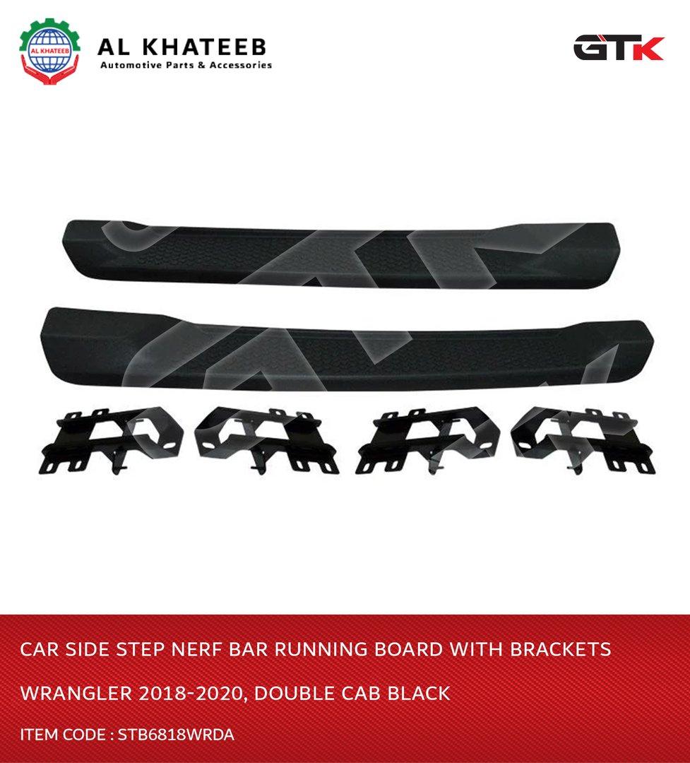 Car Side Step Nerf Bar Running Board With Brackets Wrangler 2018-2020, Double Cab Black