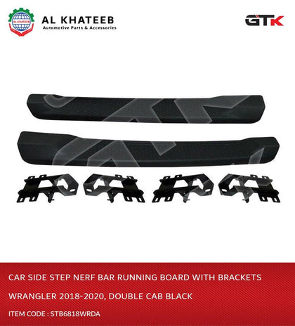 Car Side Step Nerf Bar Running Board With Brackets Wrangler 2018-2020, Double Cab Black