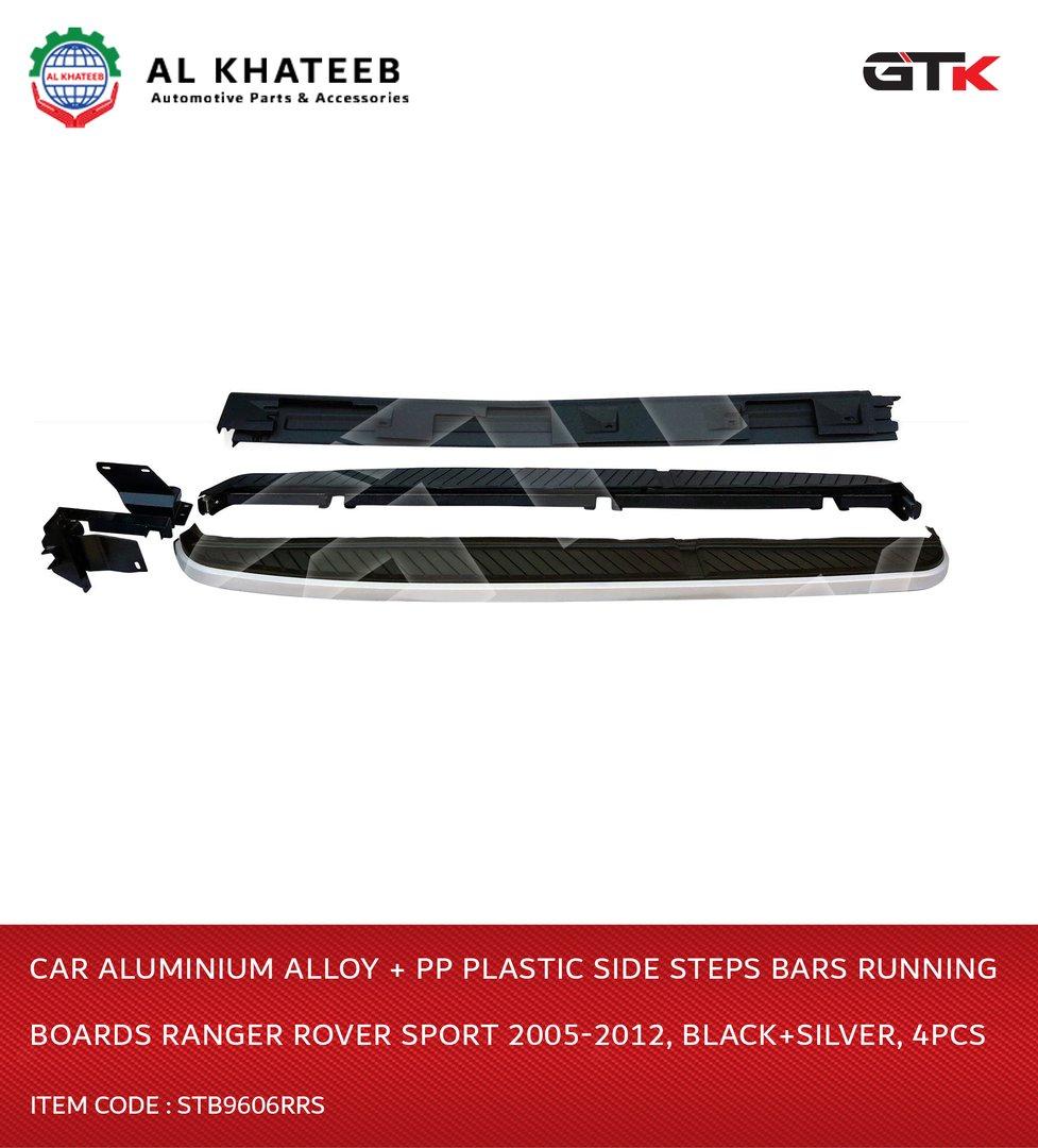 Car Aluminium Alloy + Pp Plastic Side Steps Bars Running Boards Ranger Rover Sport 2005-2012, Black+Silver, 4Pcs
