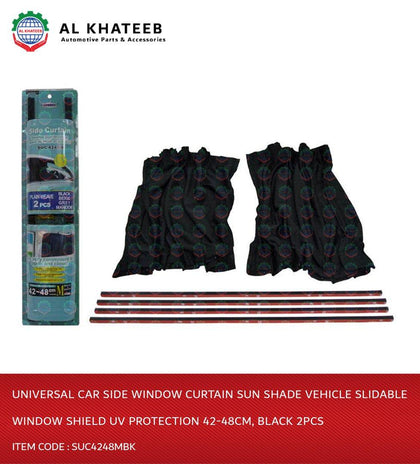 Universal Car Side Window Curtain Sun Shade Vehicle Slidable Window Shield Uv Protection 42-48Cm, Black 2Pcs