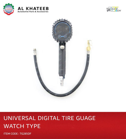 King Tools Universal Digital Tire Pressurprecision Tire Gauge Watch Type With Black Rubber Air Hose Clip Gauge, Aluminum Alloy Body