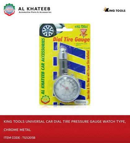 Universal Car Dial Tire Pressure Gauge Watch Type, Chrome Metal