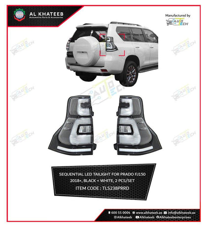 Auitotech Sequential LED 2Pcs Set Tail Light For Prado FJ150 2018 Black & White