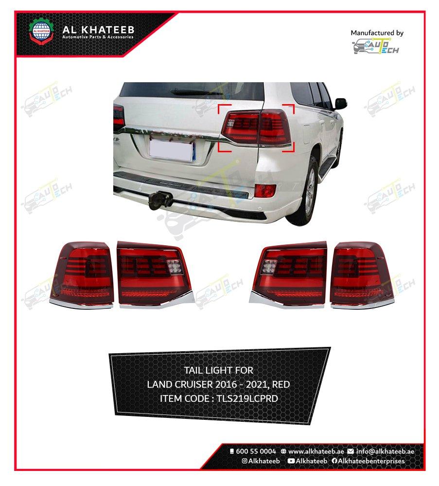 Car Performance Rear Tail Lights Land Cruiser FJ200 2016-2021, 4Pcs/Set Smoked Red With Chrome Line Red