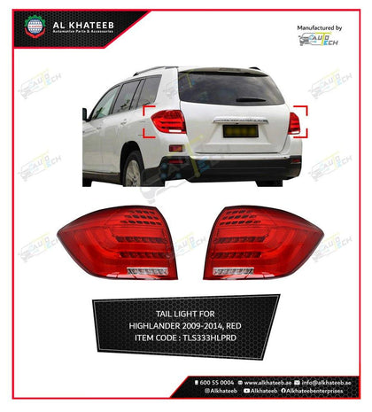 AutoTech Car Performance Smoked Left & Right Tail light LED Rear Lamp Highlander 2009-2014, 2PCS Red