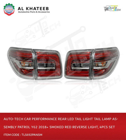 Car Performance Rear Led Tail Light Tail Lamp Assembly Patrol Y62 2018+ Smoked Red Reverse Light, 4Pcs Set