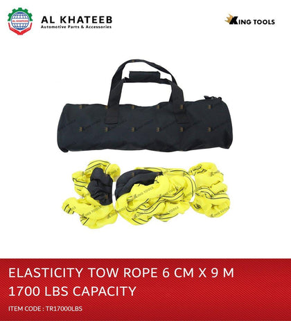 Al Khateeb King Tools Universal Vehicle Elastic Tow Rope With Storage Bag 6Cm*9M 17000 Lbs Capacity, Yellow