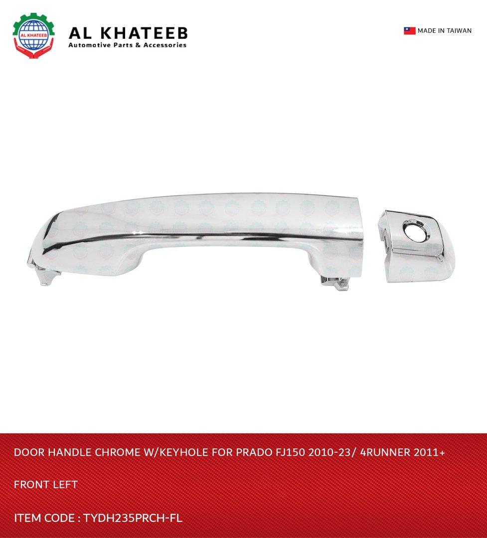 Al Khateb Hushan Car Front Exterior Door Handle Chrome With Keyhole Prado FJ150 2010-2023 4Runner 2011+, Front Left 2Pcs