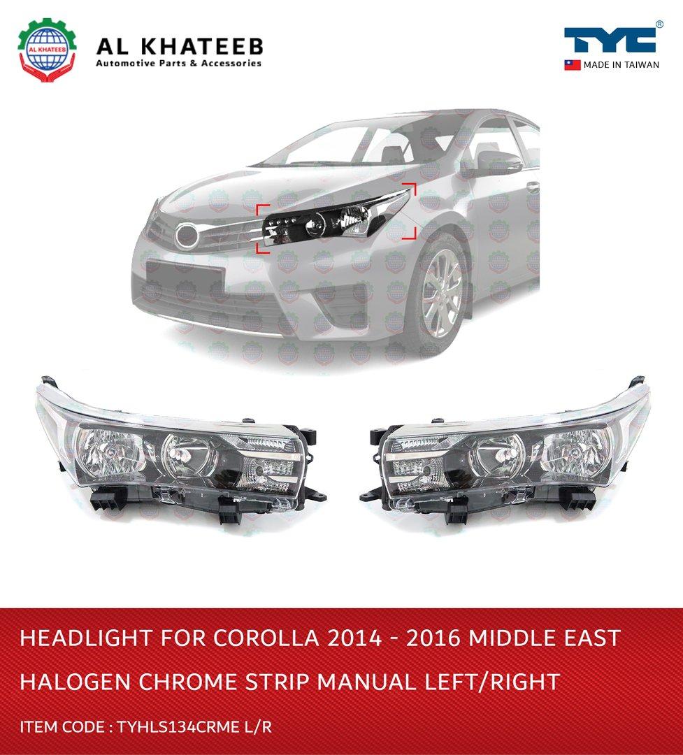 TYC Car Headlight Halogen Chrome Strip Manual Corolla 2014-2016 Left, Middle East