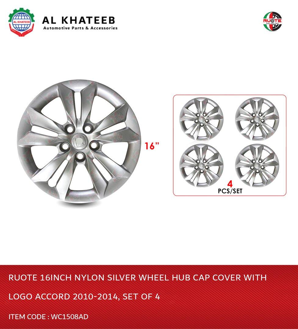 16Inch Nylon Silver Wheel Hub Cap Cover With Logo Accord 2010-2014, Set Of 4