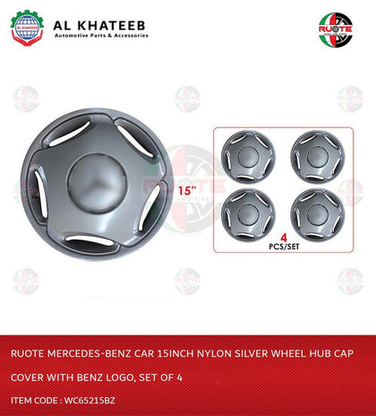 Car 15Inch Nylon Silver Wheel Hub Cap Cover With Logo, Set Of 4 Wc65215