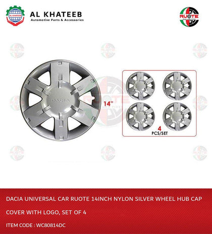 Universal Car 14Inch Nylon Silver Wheel Hub Cap Cover With Logo, Set Of 4