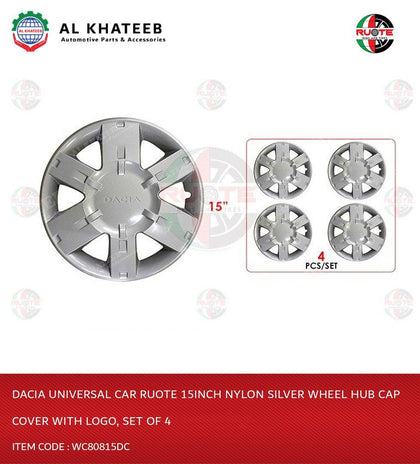 Universal Car 15Inch Nylon Silver Wheel Hub Cap Cover With Logo, Set Of 4
