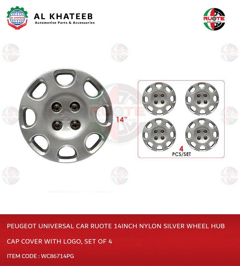 Universal Car 14Inch Nylon Silver Wheel Hub Cap Cover With Logo, Set Of 4 - Wc86714Pg