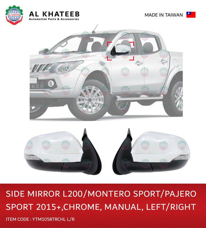 YTM Manual Chrome Side Mirror For L200, Montero Sport & Pajero Sport 2015+