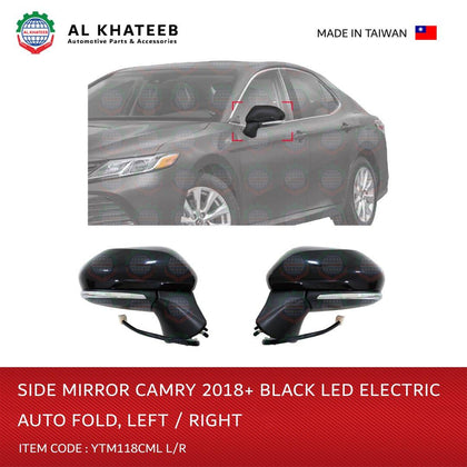 Car Side Mirror Left Electric Automatic Foldable With LED Camry 2018+ L-H, Black