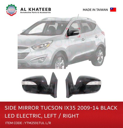 YTM Car Side Mirror Left Electric Automatic Foldable With LED Tucson Ix35 2009-2014 L-H, Black