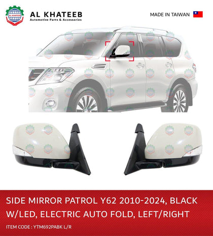 Side Mirror Patrol Y62 2010-24 Black LED Electric Auto Fold R-H