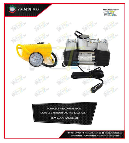 PORTABLE AIR COMPRESSOR DOUBLE CYLINDER150PSI/12V SILVER