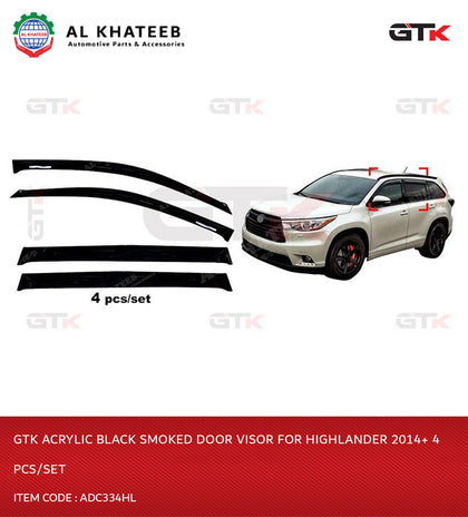 Acrylic Black Smoked Door Visor For Highlander 2014+ 4 Pcs/Set