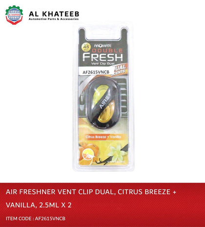 Al Khateeb Aromate Double Fresg Vent Clip Dual Scents - Vanilla + Citrus Breeze 2.5MLX2