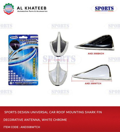 Sports Design Universal Car Roof Mounting Shark Fin Decorative Antenna, White Chrome