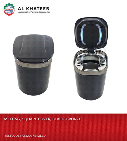 Universal Car Ashtray Portable Square Shape Cover With LED, Black+Bronze