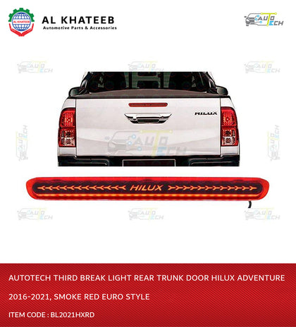 AutoTech Third Break Light Rear Trunk Door Hilux Adventure 2016-2021, Smoke Red Euro Style