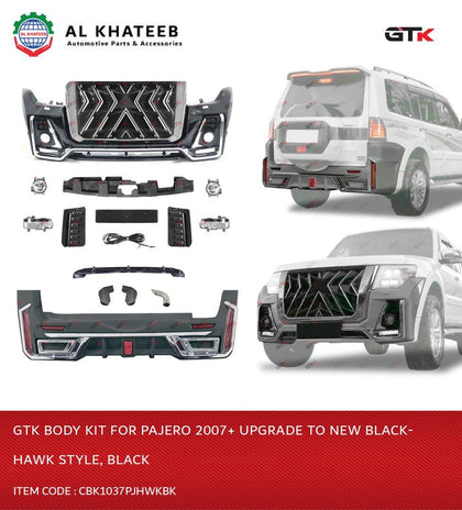 GTK Car Body Kit Front and Rear Pajero V97 V98 2007-2022 Upgrade to New Black Hawk Style, Black