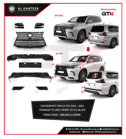 GTK Full Car Body Kit For LX570 2018-2021 Upgrade To Sport 2021, Black