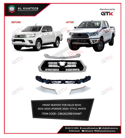 GTK Front Body Kit For Hilux Revo 2016-2018 Upgrade To 2020+ Style, White