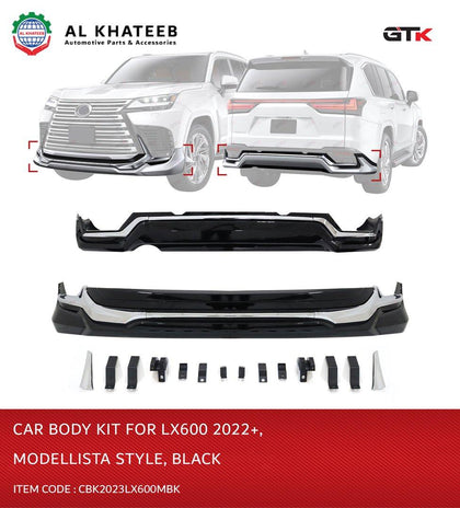 GTK Car Body Kit Front & Rear Bumper With Mount And Brackets Modellista Black Style LX600 2022+