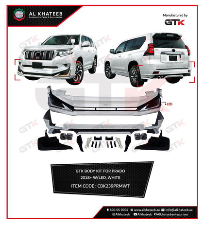 GTK Front & Rear Lip Kit For Prado FJ150 2018+ Upgrade To Modellista Style With LED, White