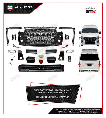 GTK Car Wide Body Kit Hiace 2014-2018 Convert To Alphard Style, No Paint