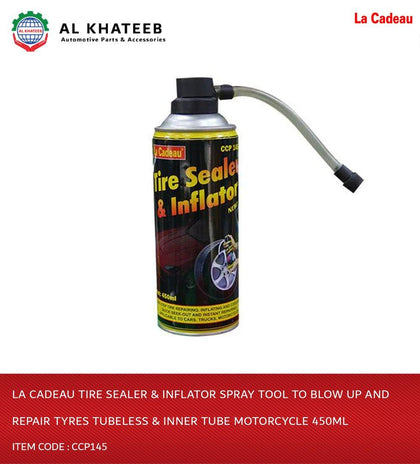 Al Khateeb La Cadeau Tire Sealer & Inflator Spray Tool to Blow Up And Repair Tyres Tubeless & Inner Tube Motorcycle 450ML