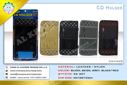 Al Khateeb CD Sun Visor Organizer CD DVDs Storage Case Holder Leather Vehicle Organizer Pocket, Black With White Line