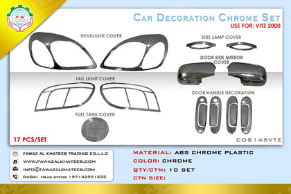 GTK Car Exterior Decoration Chrome Set 13Pcs Vitz 2000-2004, ABS Plastic