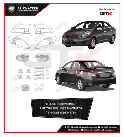 GTK Car Exterior Decoration Chrome Set 22Pcs Yaris Sedan 2002-2009, ABS Plastic