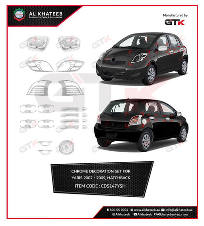 GTK Car Exterior Decoration Chrome Set 25Pcs Yaris Hatchback 2002-2009, ABS Plastic