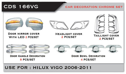 GTK Car Exterior Decoration Chrome Set 18Pcs Hilux Vigo 2006-2011, ABS Plastic