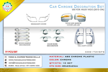 GTK Car Exterior Decoration Chrome Set 18Pcs Hilux Vigo 2012-2014, ABS Plastic