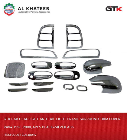 GTK Car Headlight And Tail Light Frame Surround Trim Cover Rav4 1996-2000, 4Pcs Black+Silver Abs