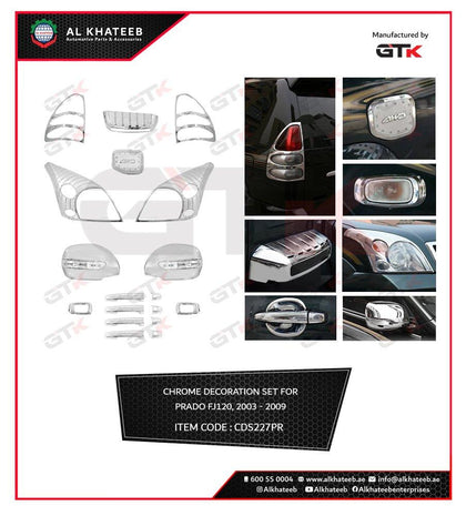 GTK Car Exterior Decoration Chrome Accessories Set 20Pcs Prado FJ120 2003-2009, ABS Plastic