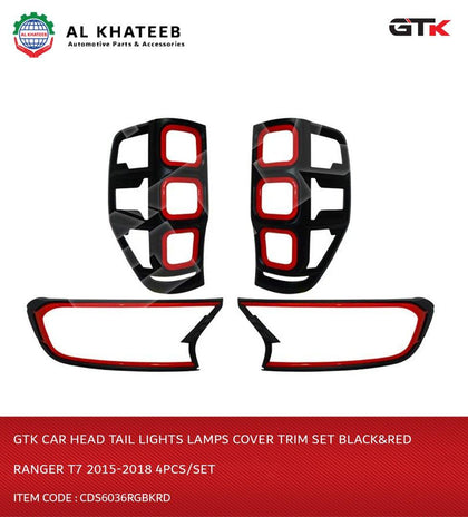 Ford Ranger T7 GTK Car Head Tail Lights Lamps Cover Trim Set Black&Red 2015-2018 4PCS/Set