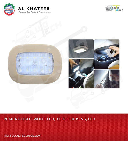 AutoTech Universal Car Bright White Reading Roof Ceiling Interior Inner Dome Light Lamp Bulb LED, Beige+White Housing