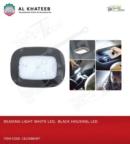 AutoTech Universal Car Bright White Reading Roof Ceiling Interior Inner Dome Light Lamp Bulb LED, Black+White Housing