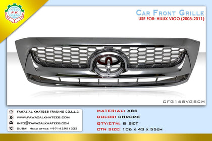 GTK Front Grille Hilux Vigo 2008-2011, Chrome and Silver