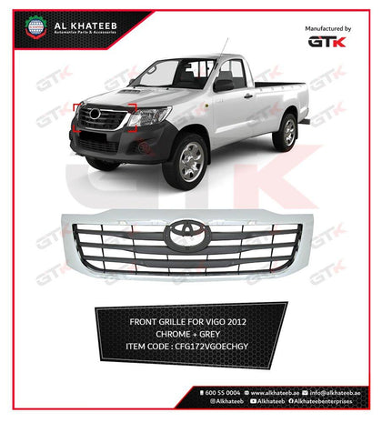 GTK Front Grille For Hilux Vigo 2012, Chrome Frame And Gray In Middle